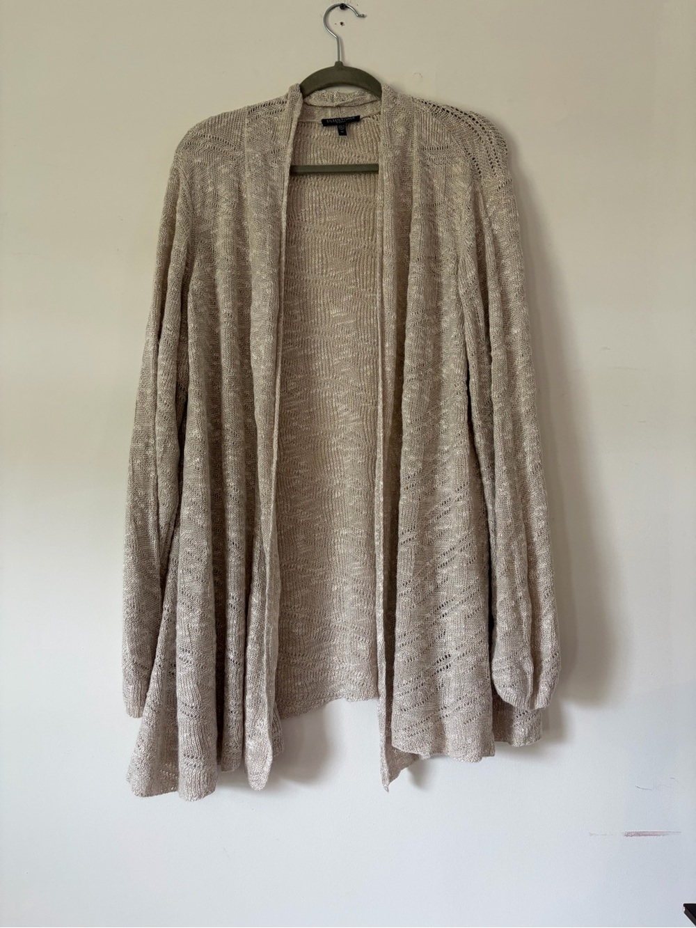 Eileen fisher 3X open knit flowy linen blend cardigan gray cozy preppy modest